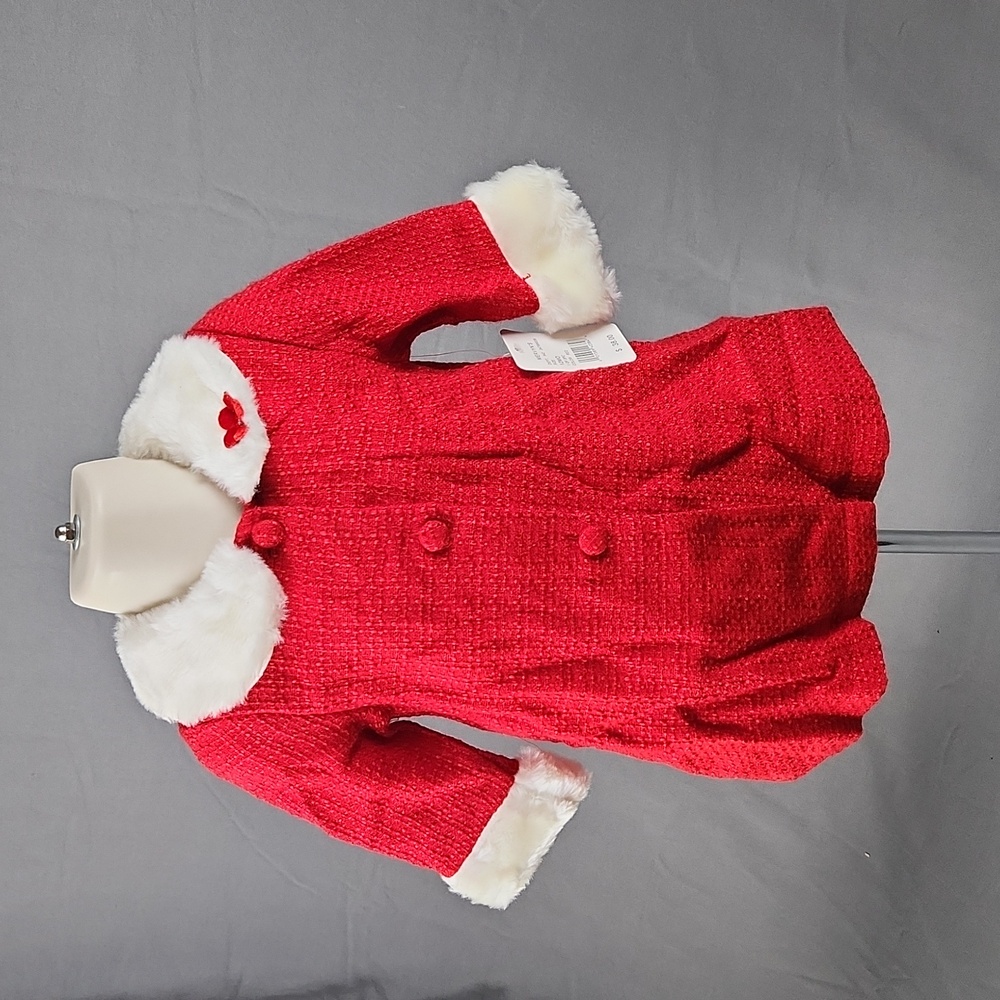 NWT- Infant Girl Winter Coat - Holiday Inspired Look - Red/White - Size 12M